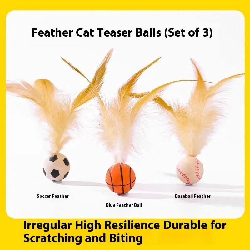 {QTG333} Tumbler Cat Teaser Toy With Removable Feathers & Bells - Self Amusing Kitten Play Wand Easy To Clean And Reassemble