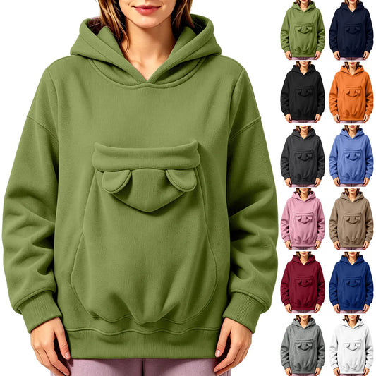 Kangaroo Pocket Cat Dog Hoodies For Women Autumn Winter Warm Outwear Sweatshirt Comfortable Street Style Trendy Fashion Tops