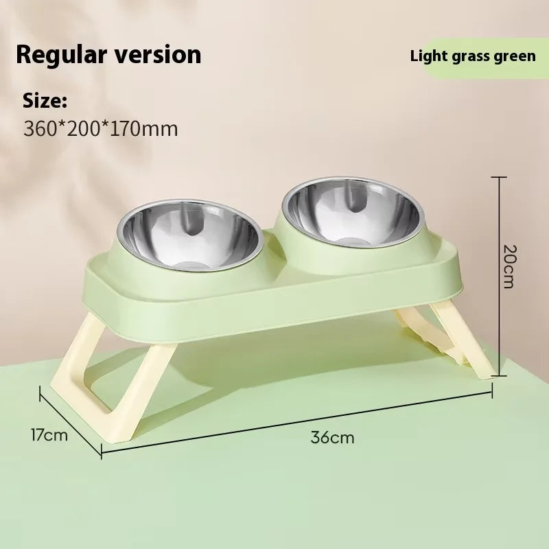 Stainless Steel Foldable Pet Bowl Double Dish - Elevated Feeder with Neck Support Anti-Tip Design for Cats Dogs - Pet Suppie