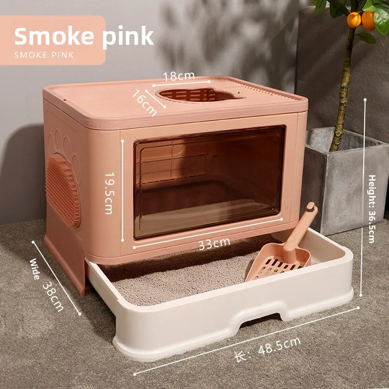 Large Closed Foldable Top Entry Cat Litter Box Automatic Self Cleaning Odor Control Anti Splash Easy Clean Cat Toilet Pet