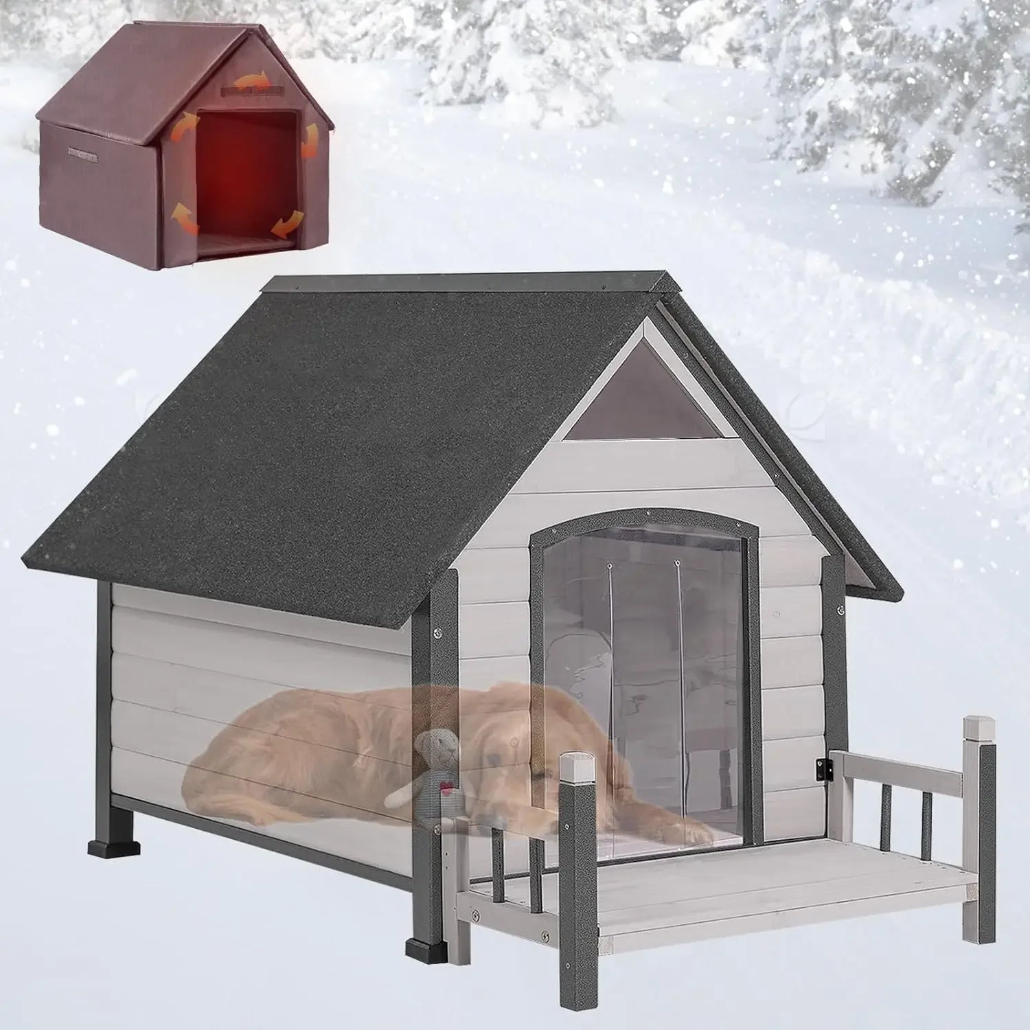 Dogs House Outdoor,Dogs Kennel Outside for Large Breed,Weatherproof Large Dogs Shelter with Anti-Chewing Iron Frame