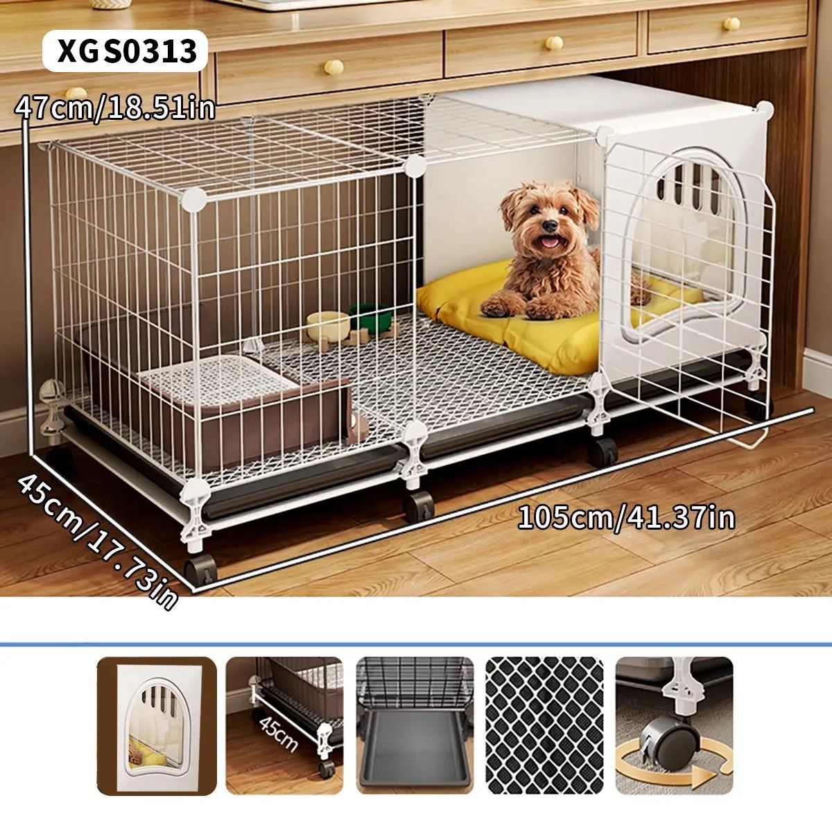 Dog Cage for Small and Medium-Sized Dogs, Indoor Household Use, Teddy Bichon Dog House with Tray, Integrated Toilet, Cat Cage, Dog Fence