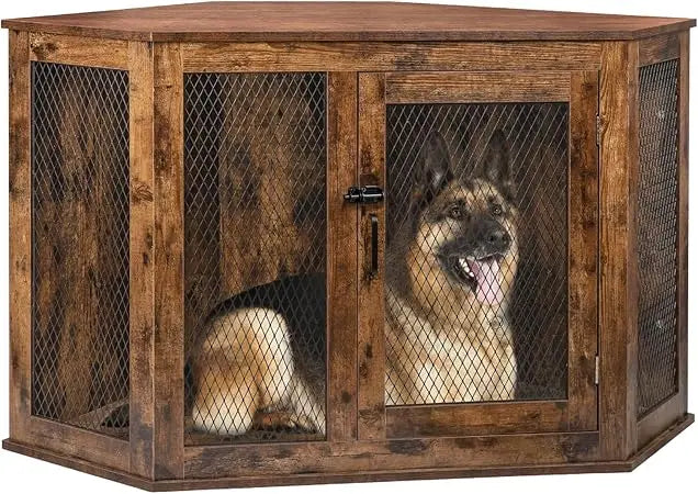 Masterpiece  52 Inch Corner Dog Crate Furniture,Wooden Dog Kennel Furniture With Mesh,Decorative Wood Dog House For Small