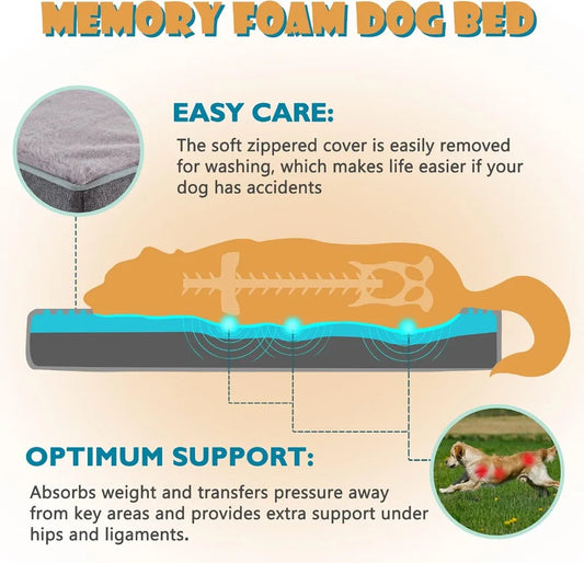 Pet Cooling Dog Bed for Large Dogs, Memory Foam Orthopedic Bed, Washable, Waterproof Liner, Plush Cover, 35x22 inches