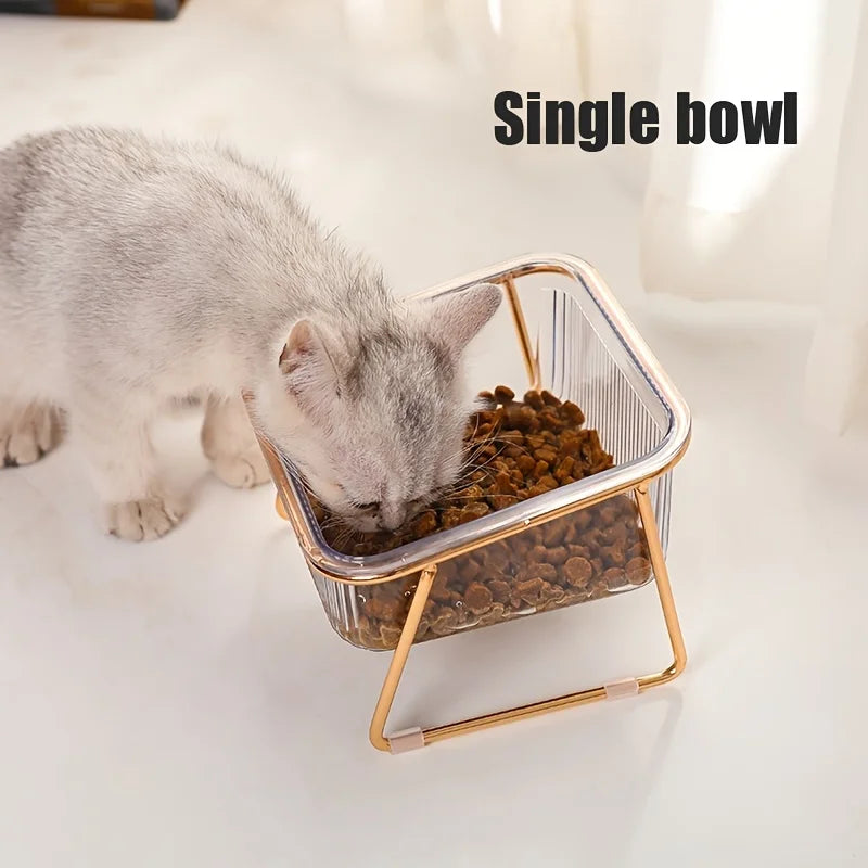 Transparent Elevated Dual Cat Bowl, 2-in-1 Raised Feeder for Food & Water, Tilted Design for Easy Eating, Ideal for Cat Health - Pet Suppie