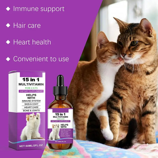 All-in-1 Cat Supplement – 60ml Multi Liquid Body Care Drops for Joint, Skin & Coat Health - Pet Suppie