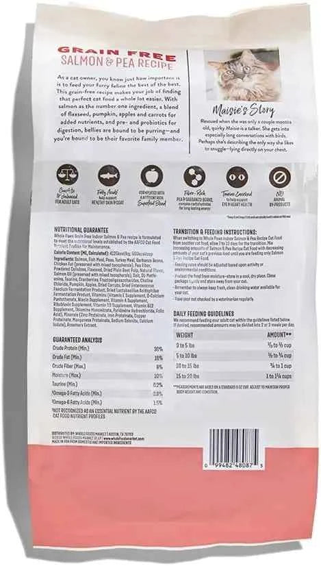 Grain-Free Dry Cat Food, Salmon & Pea Recipe with Fiber & Prebiotics for Indoor Cats, 3.5 lb