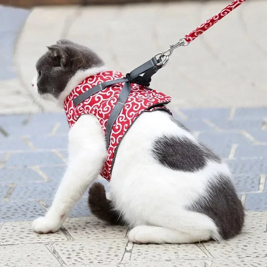 Cat Vest Harness and Leash Set Escape Proof Cat Japanese Style Harness for Outdoor Walking Pet Accessories Japanese Cat Collar - Pet Suppie