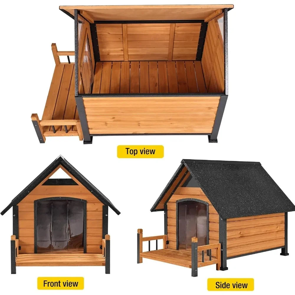 Dogs House Outdoor,Dogs Kennel Outside for Large Breed,Weatherproof Large Dogs Shelter with Anti-Chewing Iron Frame