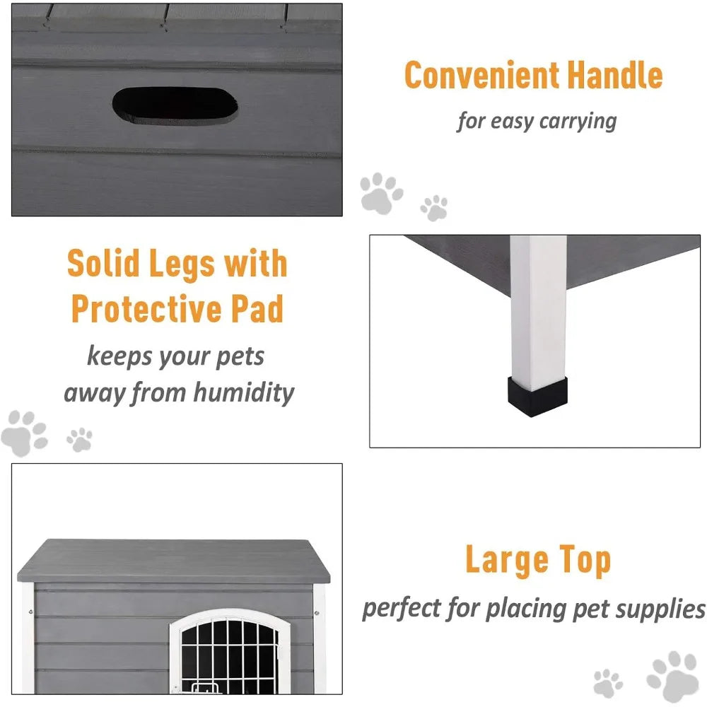 31" L Wooden Decorative Dog Cage Kennel Wire Door with Lock Small Animal House with Openable Top Removable Bottom Grey