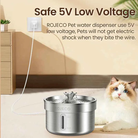 ROJECO Stainless Steel Pet Drinking Fountain Automatic Cat Water Fountain Smart Pet Water Dispenser for Dog Cat Drinking Supply
