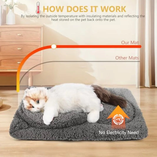 Self Warming Cat Bed Mat with U-Shaped Pillow - 24x18 Soft Thickened Thermal Cat Bed Machine Washable Heat Retention Pad for In