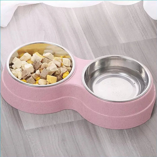 Pet Cat & Dog Dual Bowl - 2-in-1 Food & Water Bowl for Medium Cats, Puppies, Pet Feeding Supplies - Pet Suppie
