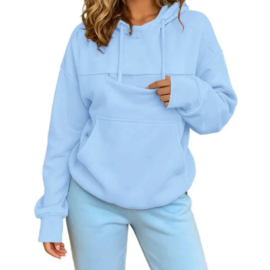 Pet Lover Sweatshirt Women Pet Carrier Hoodie With Pet Pocket Drawstring Long Sleeve Cat Dog Holding Pullover Solid Loose Casual