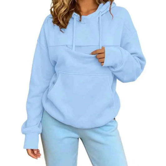 Pet Lover Sweatshirt Women Pet Carrier Hoodie With Pet Pocket Drawstring Long Sleeve Cat Dog Holding Pullover Solid Loose Casual