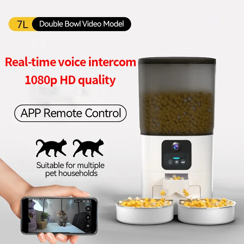 PAPIFEED 7L WiFi Smart Double Bowl Cat & Dog Feeder – Timer Dosing & Optional Video Monitoring (USA) - Pet Suppie