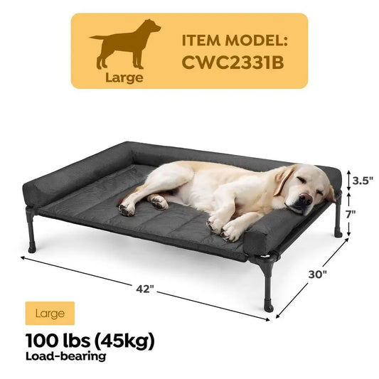 Cooling Elevated Dog Bed Add Removable Waterproof Bolster Cushion Mat, Raised Pet Cot with Breathable Teslin Mesh, NoSlip Feet,