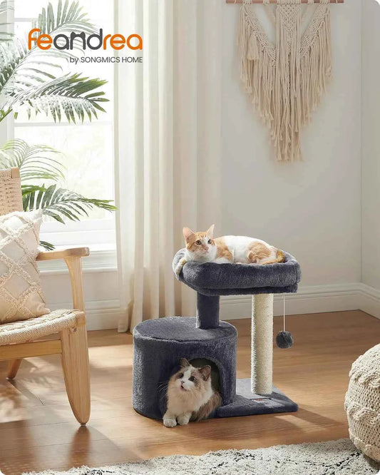 Cat Tree, Small Cat Tower with Sisal Scratching Post, Plush Condo with Padded Perch, for Small Spaces, Kittens, Smoky Gray UPCT5