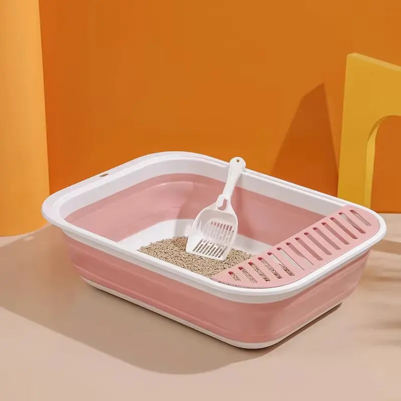 Portable Cat Bedpans Foldable Cat Toilet Large Capacity Semi-closed Pet Cat Litter Box Anti Splash Cat Tray Cleaning Bath Basin