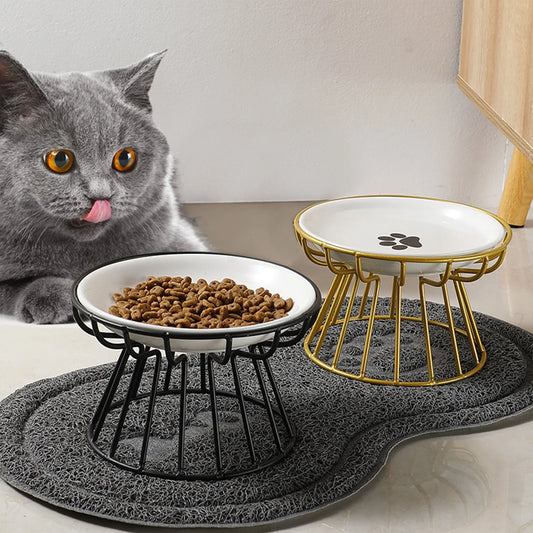 Ceramic Raised Pet Bowl Food Water Bowls with Rack for Cats Dogs Outdoor Feeding Drinking Accessories Doggie Cat Stand Bowl - Pet Suppie