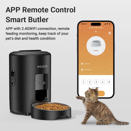 ROJECO 2L Smart Automatic Cat Feeder – WiFi APP Remote Control Kibble Dispenser for Cats & Dogs (USA) - Pet Suppie