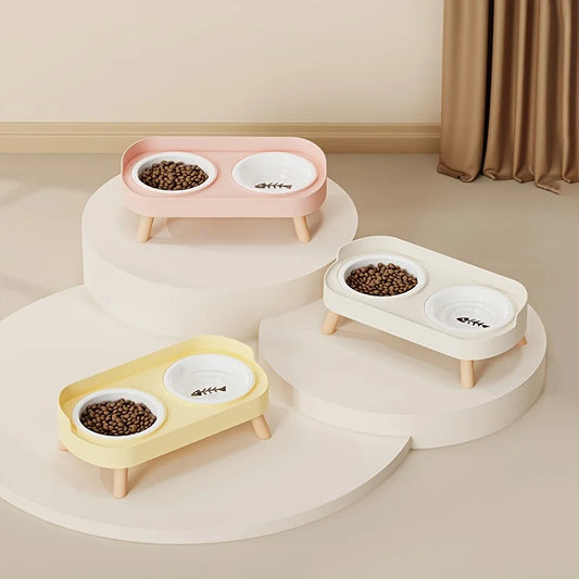 New Cat and Dog Elevated Double Bowl Water Feeding Integrated High Platform Double Bowl