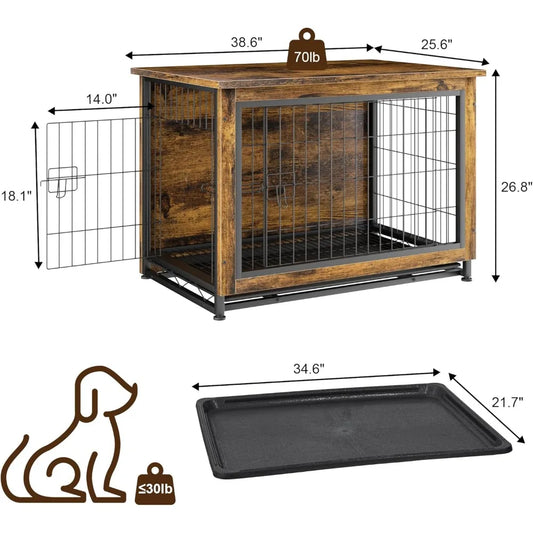 Dog Crate Furniture, Wooden Dogs Crate Table, Double-Doors Dogs Furniture, Indoor Doges Kennel, Dog House,Customized