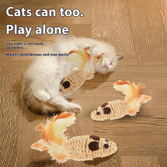 Toy With Rustling Hemp Rope Chicken Feather Toy Cat Mouse