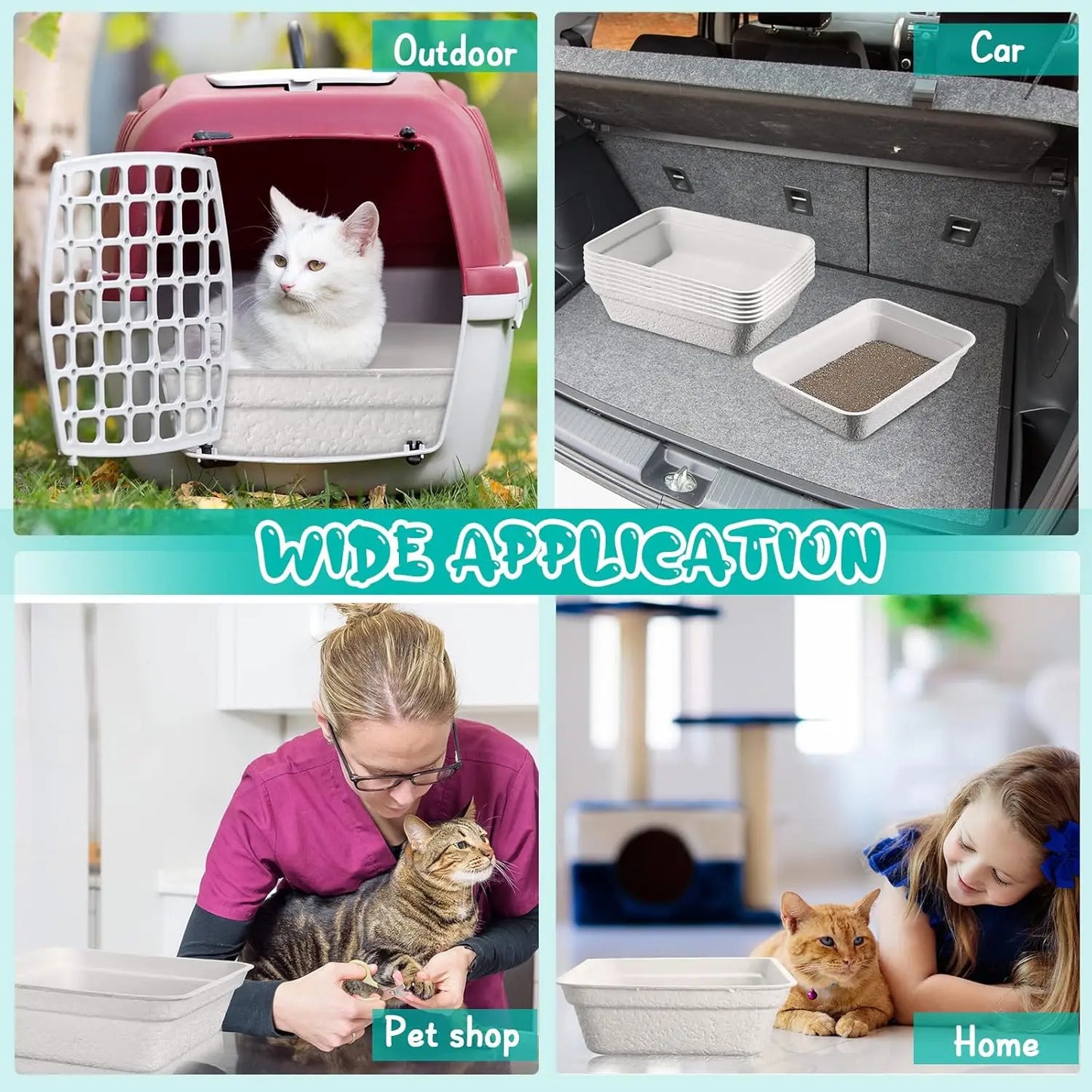 8 Pcs Disposable Cat Litter Boxes, 16.7 x 12.8 Inch White Portable 2-in-1 Travel Pan for Cats & Small Pets