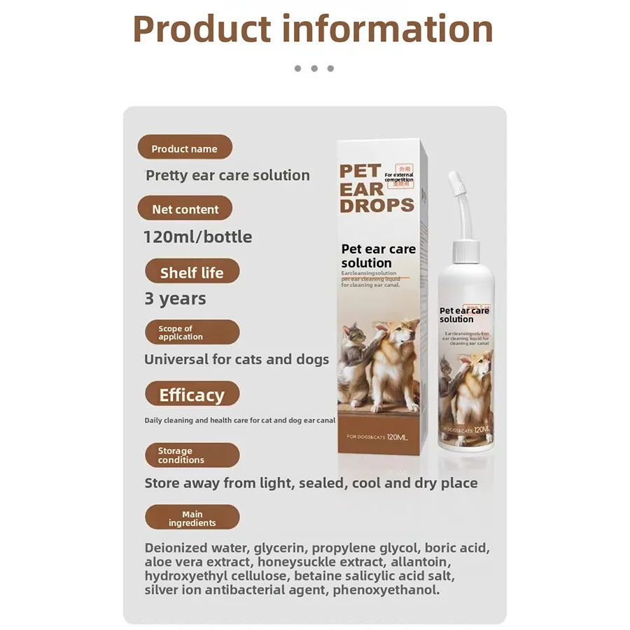 PetClear Pet Ear Care Solution 120ml Ear Cleaner Mite Removal Ear Drops Pet Ear Cleaning Products