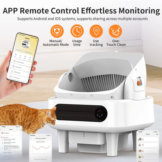 Automatic Cat Litter Box Self-Cleaning - App Control, Open Design, Smart Health Monitoring, Suitable for Medium Cats and Kittens, Anti-Pinch Safety, Quiet Operation, Trusted Companion for Your Life - White