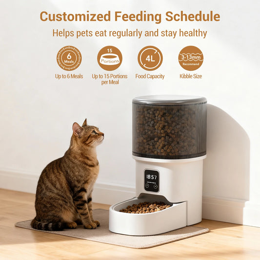 Programmable 4L Automatic Pet Feeder for Small Dogs Cats, Up to 6 Meals Daily, Timer/Portion Control, Pet Feeding Food Dispenser - Pet Suppie