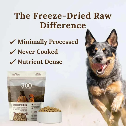 Freeze-Dried Raw Dog Food Multi-Protein with Beef Chicken Fish Liver and Organs High Protein Omega-3s Fruits Veggies and Superf