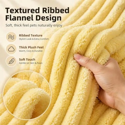 Emotional Support Blanket Yellow, Dog Mood Calming Blanket, Ribbed Flannel Soft Double-Sided Plush Pet Blanket for Dogs and Cat