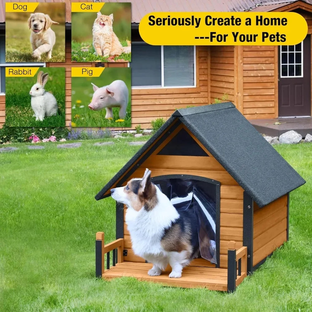 Dogs House Outdoor,Dogs Kennel Outside for Large Breed,Weatherproof Large Dogs Shelter with Anti-Chewing Iron Frame