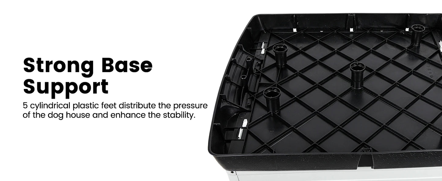 Durable Waterproof Plastic Dog House for Small to Large Sized Dogs, Indoor Outdoor Doghouse Puppy Shelter with Elevated Floor