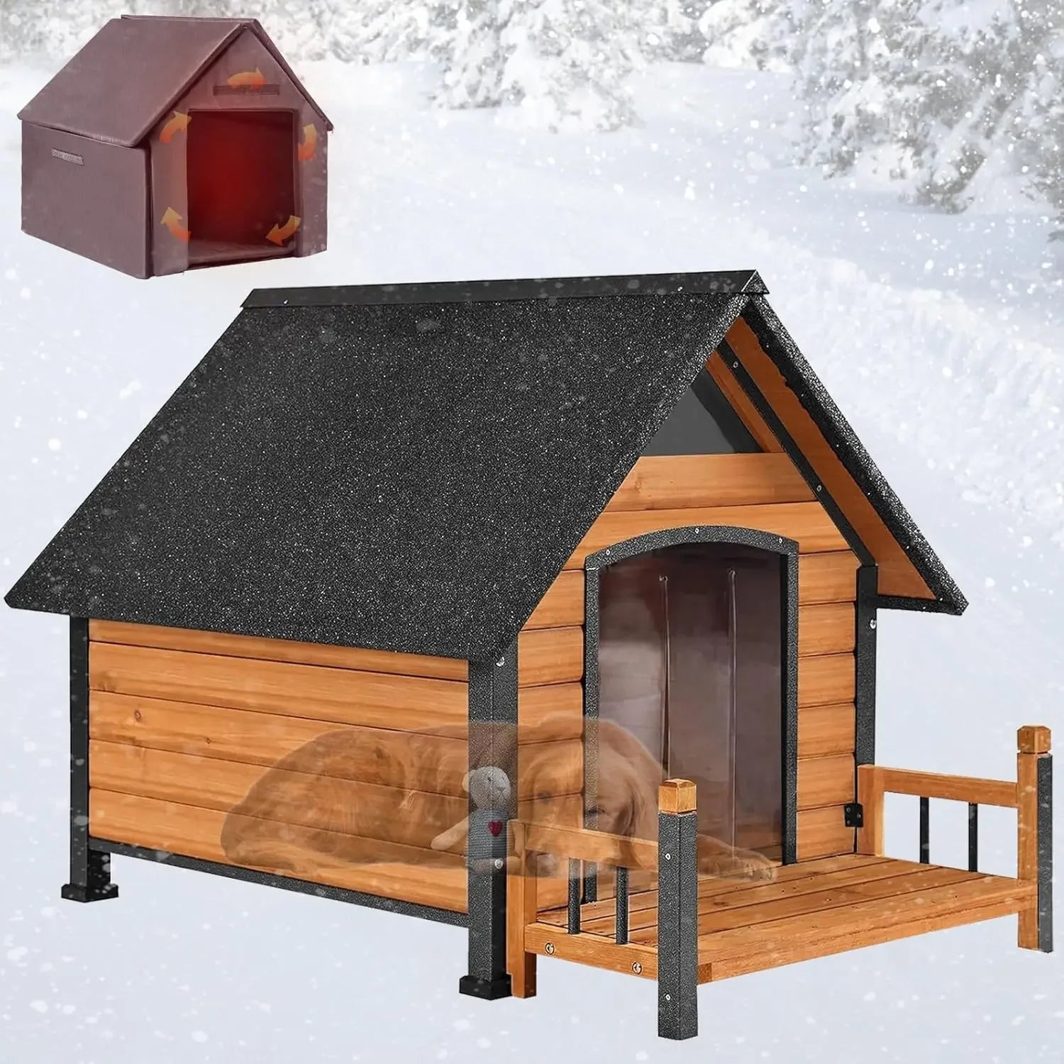 Dogs House Outdoor,Dogs Kennel Outside for Large Breed,Weatherproof Large Dogs Shelter with Anti-Chewing Iron Frame