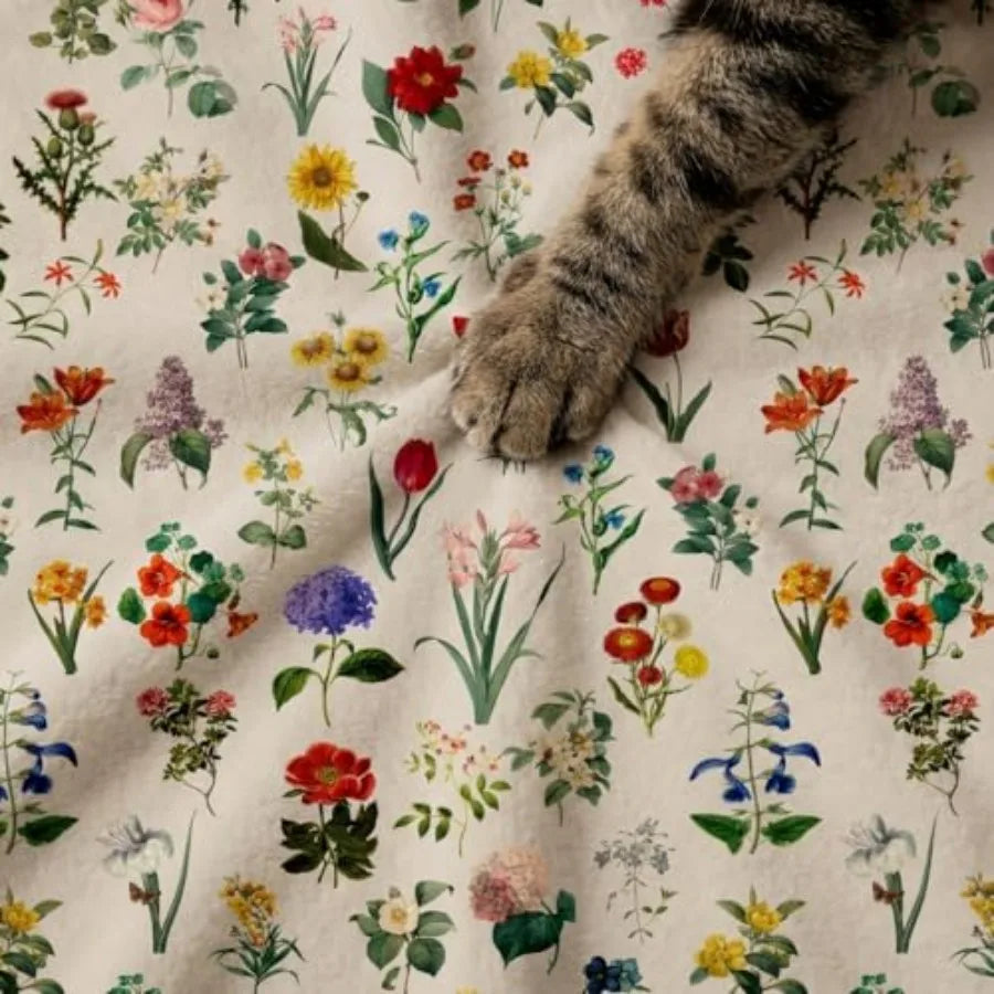 Pets Flannel Blanket, Spring Summer Vintage Flowers Soft Fuzzy Fluffy Plush Cozy Fleece Premium Blankets for Dog Cat Puppy Kitt