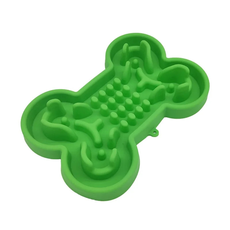 Pet Slow Food Bowl Silicone Bone Shaped Anti-Skid Dog Bowl Cats Feeding Bowls Leakproof Food Feeder Training Dog Slow Food Pet