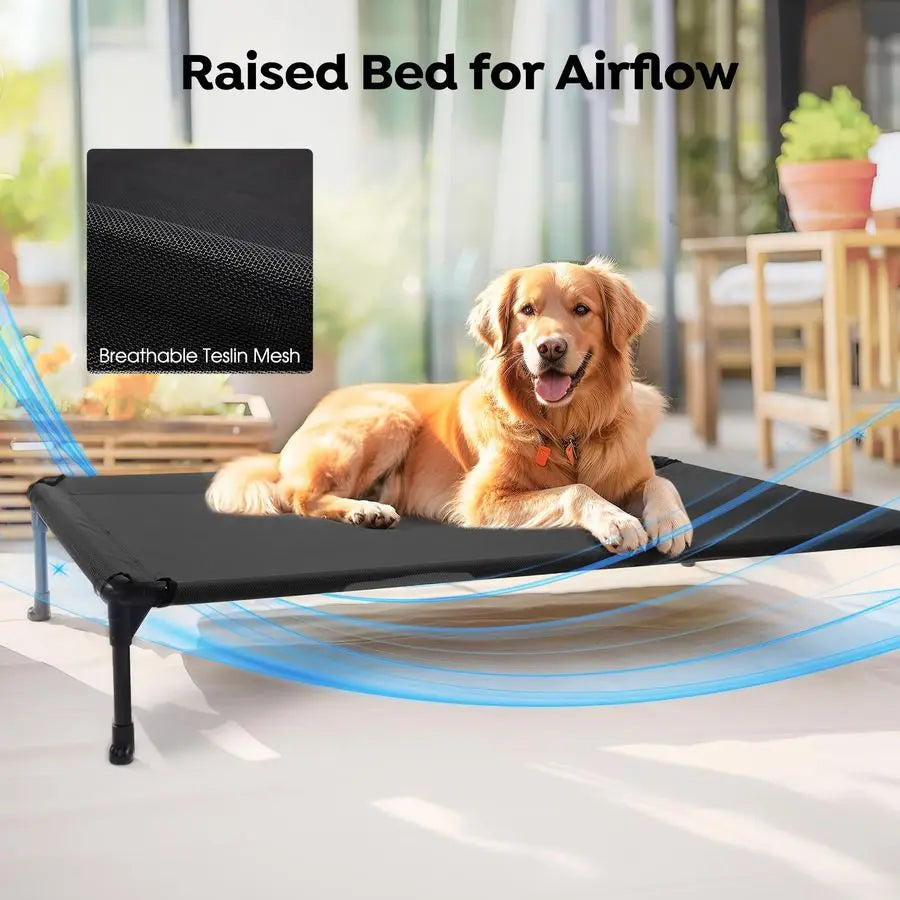 Cooling Elevated Dog Bed Add Removable Waterproof Bolster Cushion Mat, Raised Pet Cot with Breathable Teslin Mesh, NoSlip Feet,