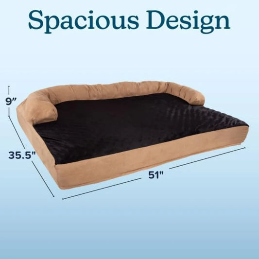 Jumbo Dog Bed 51x35.5 Pet Bed 3-Layer Orthopedic Dog Sofa with Cooling Gel Memory Foam Neck Bolster