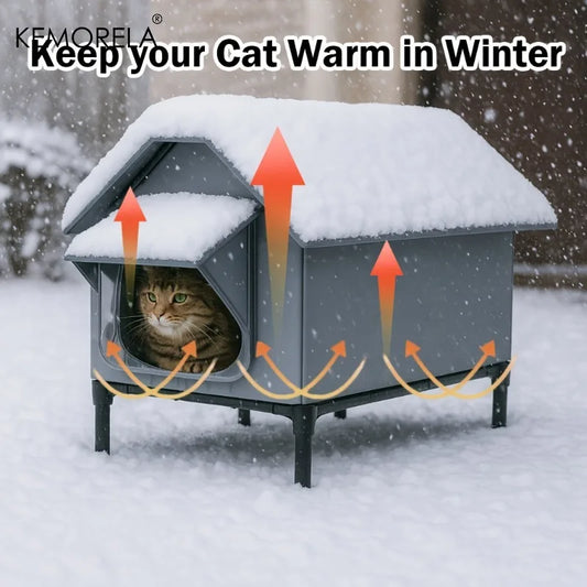 KEMORELA Winter Insulated Outdoor Cat House Foldable Oxford Cloth Warm Mat Shelter Easy Assembly Soft for Cats And Small Dogs - Pet Suppie