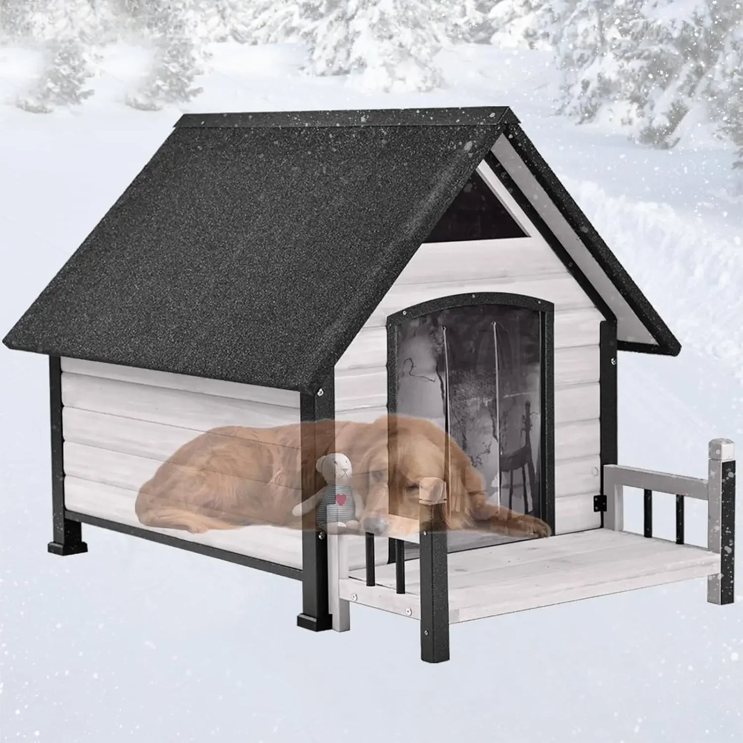 Dogs House Outdoor,Dogs Kennel Outside for Large Breed,Weatherproof Large Dogs Shelter with Anti-Chewing Iron Frame