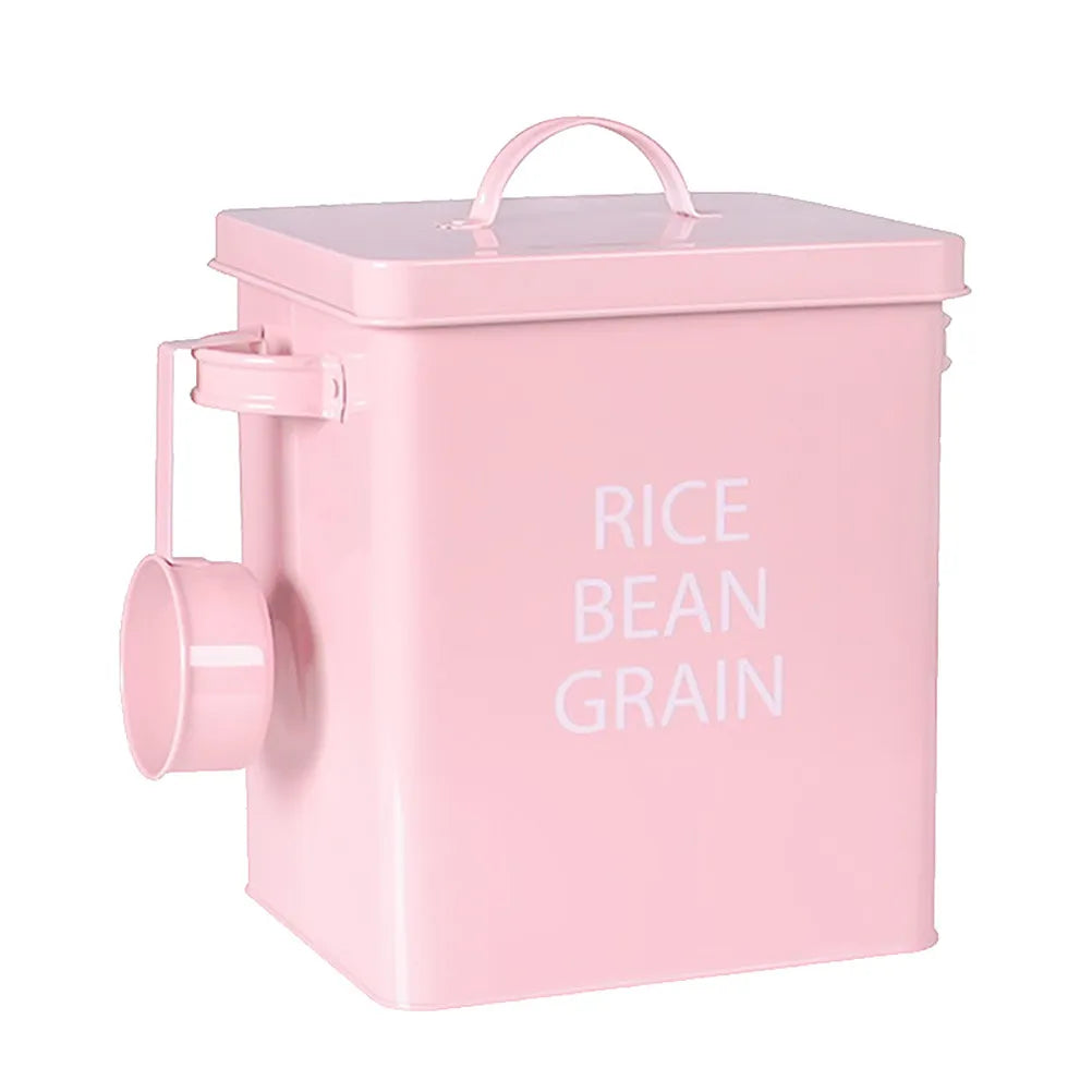 Pink Metal Pet Food Storage Barrel Airtight Sealed Container Dustproof Moisture-Proof Grain Storage Canister for Dog Cat Food