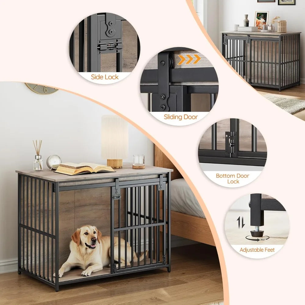 Dog Crate Furniture, 36.6" Heavy Duty Dog Kennel with Sliding Barn Door, Wooden Dog Cage Indoor, Decorative Side End Table for