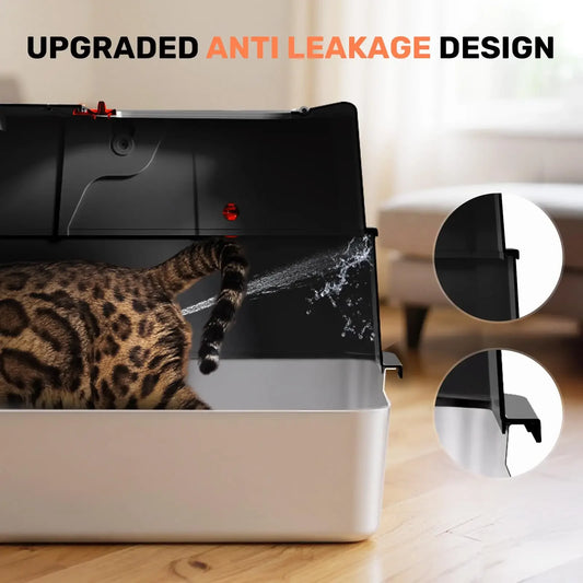 Premium Stainless Steel Enclosed Litter Box with Lid, XL Anti-Leakage Cat Toilet, Flip-Top Odor Control Design, Dual Entry