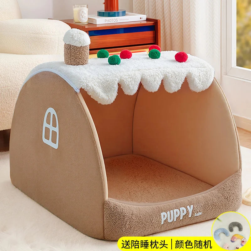 Warm Winter Semi-Enclosed Dog Bed Tent – Luxury Leather Cave for Large Dogs & Corgis (8 Variants) - Pet Suppie