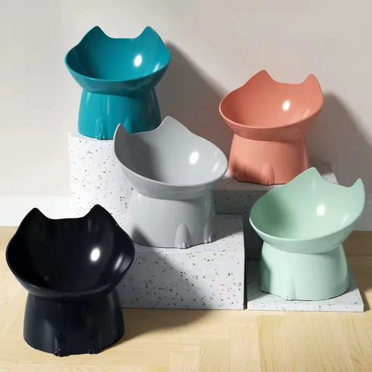 Elevated Cat Bowl Neck Protector Anti Vomiting Food Water Bowls for Indoor Cats Kittens Anti-Tip Plastic Raised Pet Feeding Dish - Pet Suppie