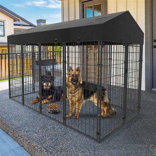 BORWART Heavy Duty Large Dog Kennel – Welded Metal Playpen with Roof Cover for Indoor & Outdoor Use (XS–L) - Pet Suppie