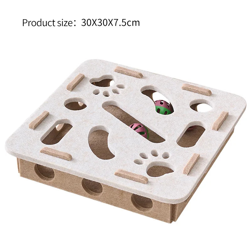 Interactive Cat Puzzle Toy – Felt Maze Box with Tunnel & Bell Ball for Indoor Cat Enrichment - Pet Suppie